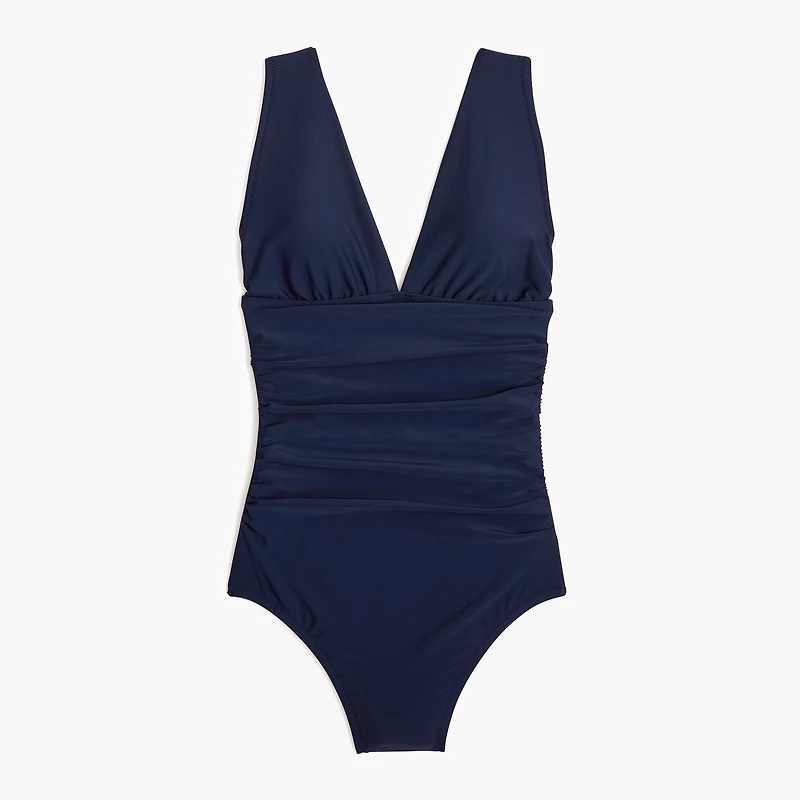 Ruched plunge one-piece swimsuit