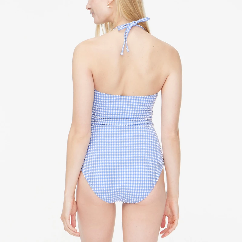 Strapless seersucker one-piece swimsuit