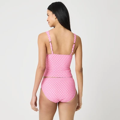 Ruched plunge floral-print tankini top