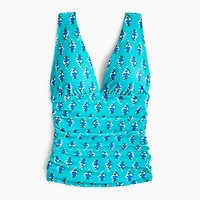 Ruched plunge floral-print tankini top