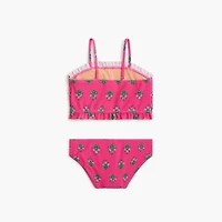 Girls' block-print smocked bikini set