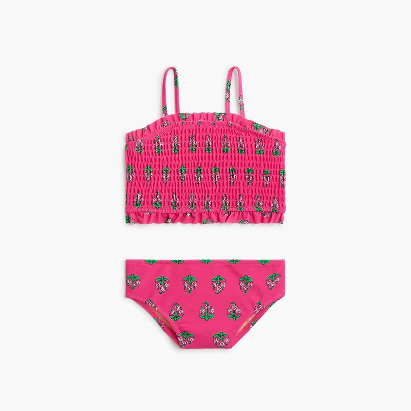 Girls' block-print smocked bikini set