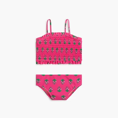 Girls' block-print smocked bikini set