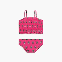 Girls' block-print smocked bikini set