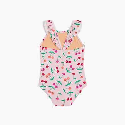 Girls' cherry ruffle-strap one-piece swimsuit