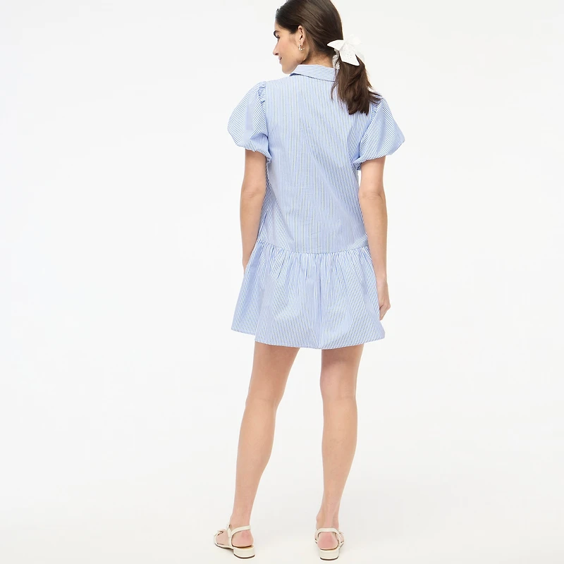 Striped bubble-sleeve shirt-dress