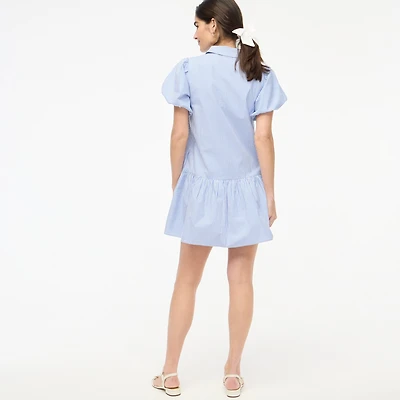 Striped bubble-sleeve shirt-dress