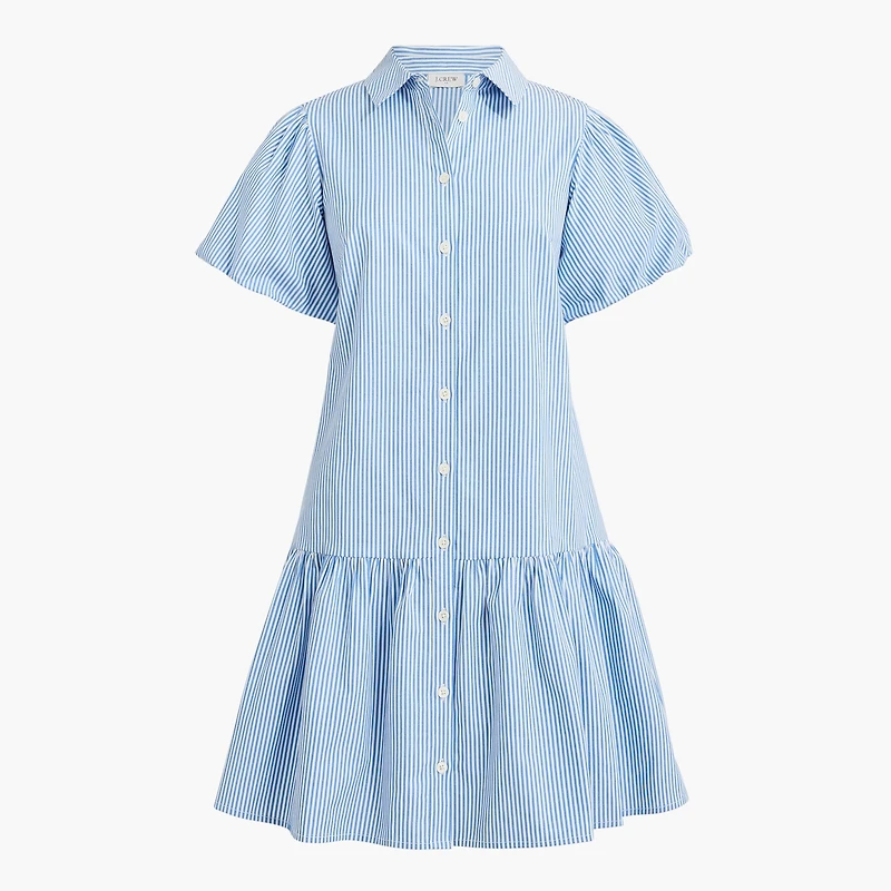 Striped bubble-sleeve shirt-dress