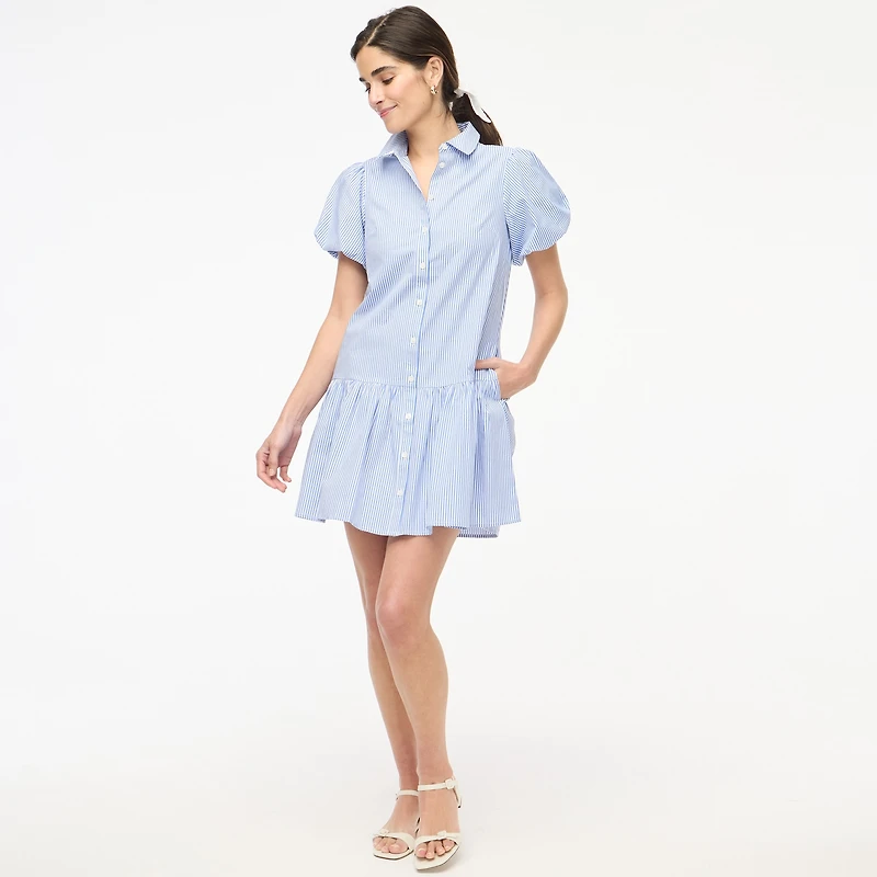 Striped bubble-sleeve shirt-dress