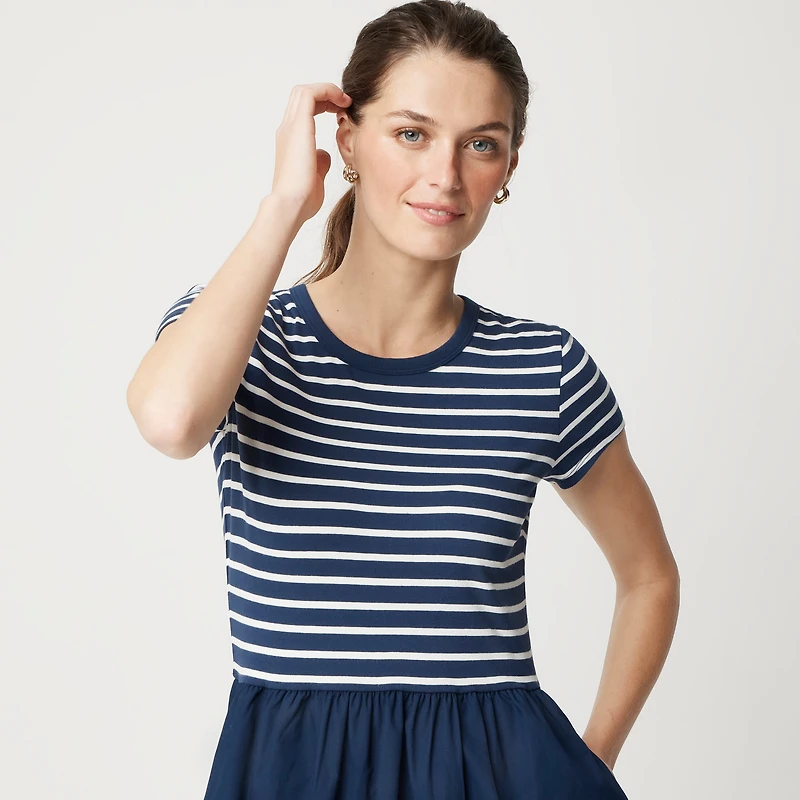 Striped short-sleeve knit mixy dress