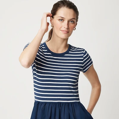 Striped short-sleeve knit mixy dress