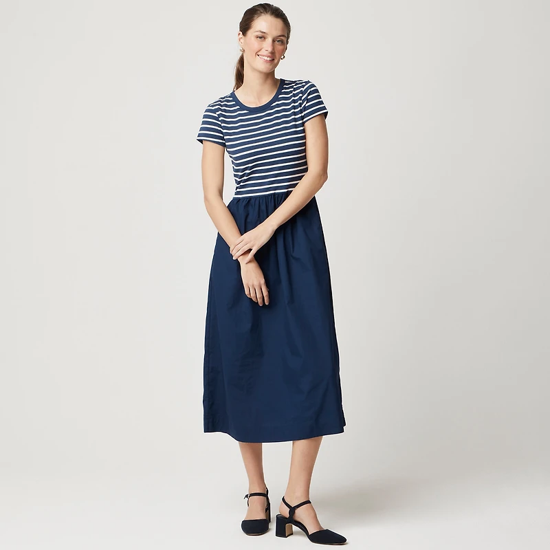 Striped short-sleeve knit mixy dress