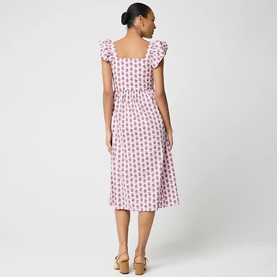 Ruffle-sleeve midi dress