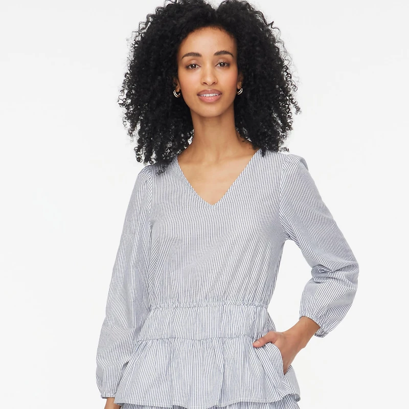 Striped long-sleeve tiered mini dress