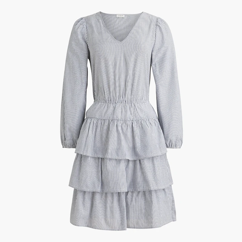 Striped long-sleeve tiered mini dress