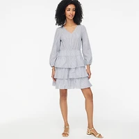 Striped long-sleeve tiered mini dress