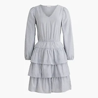 Striped long-sleeve tiered mini dress