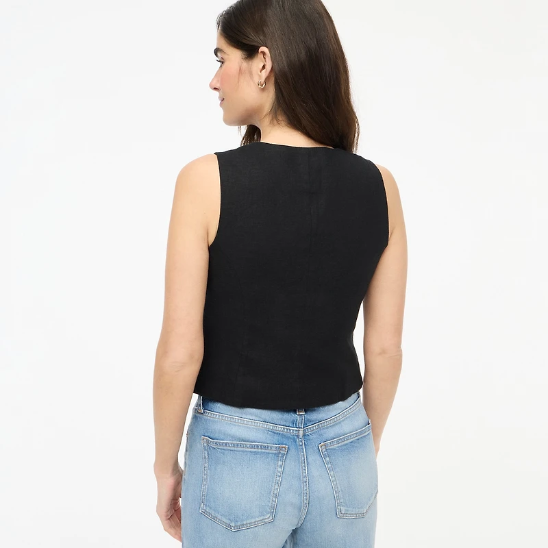 Button-front linen-blend vest
