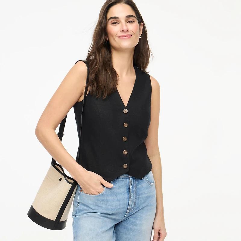 Button-front linen-blend vest