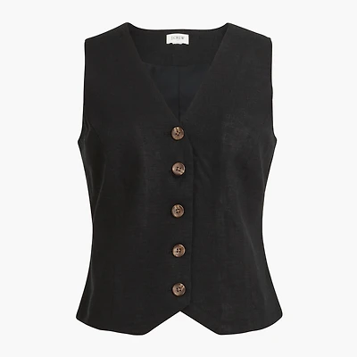 Button-front linen-blend vest