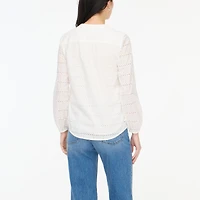 Long-sleeve eyelet tie-neck top