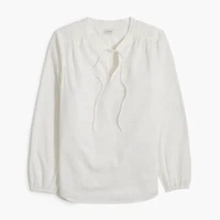 Long-sleeve eyelet tie-neck top