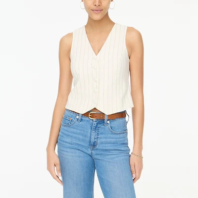 Striped linen-blend vest