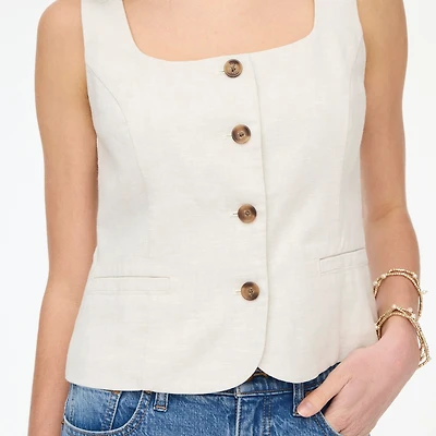Squareneck linen-blend vest