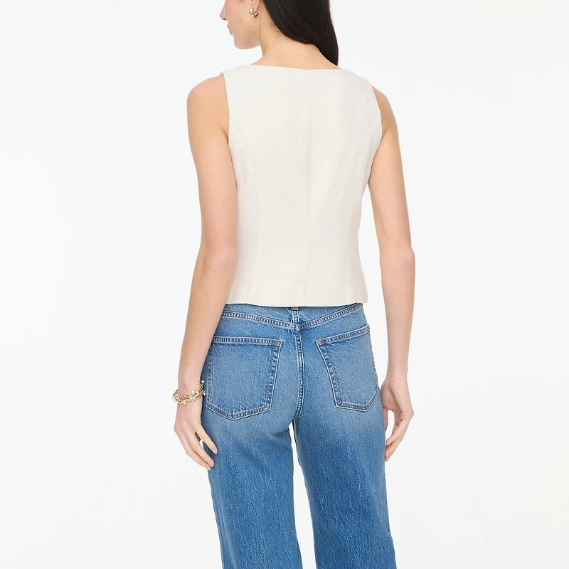 Squareneck linen-blend vest