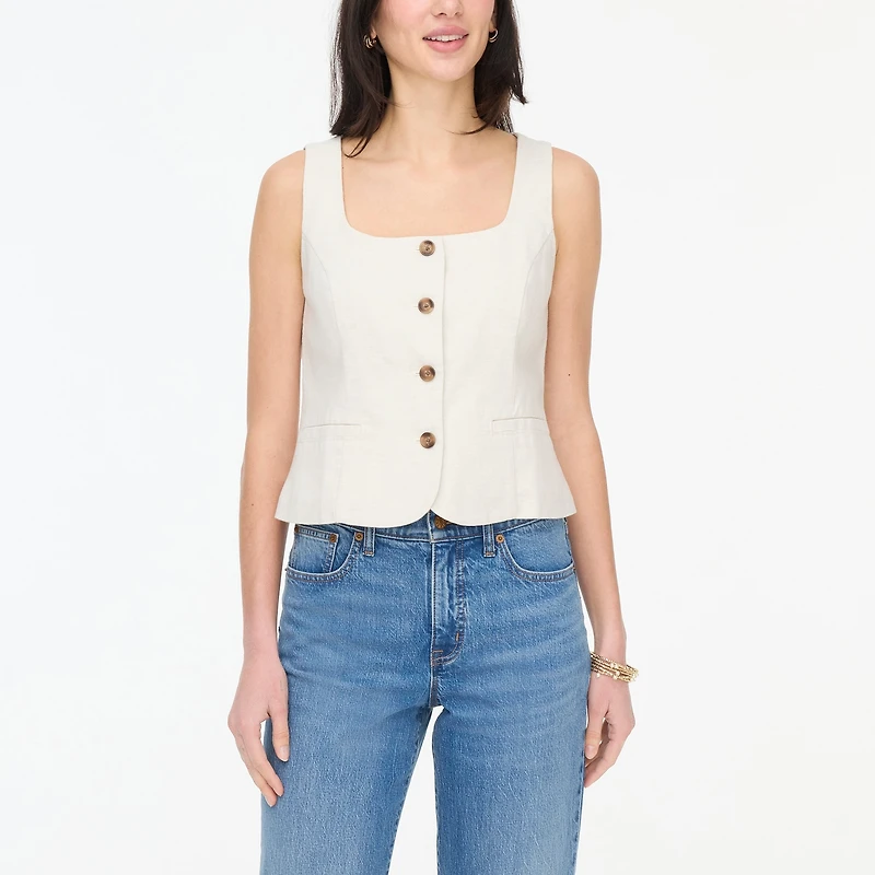 Squareneck linen-blend vest