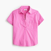 Striped short-sleeve poplin popover top