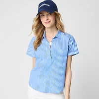 Striped short-sleeve poplin popover top