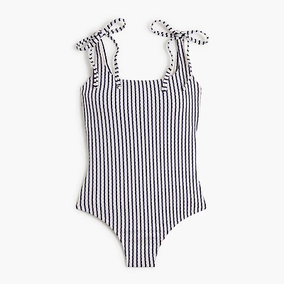 Striped tie-shoulder one-piece swimsuit