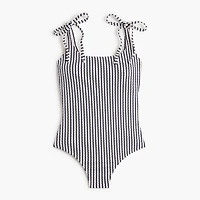Striped tie-shoulder one-piece swimsuit