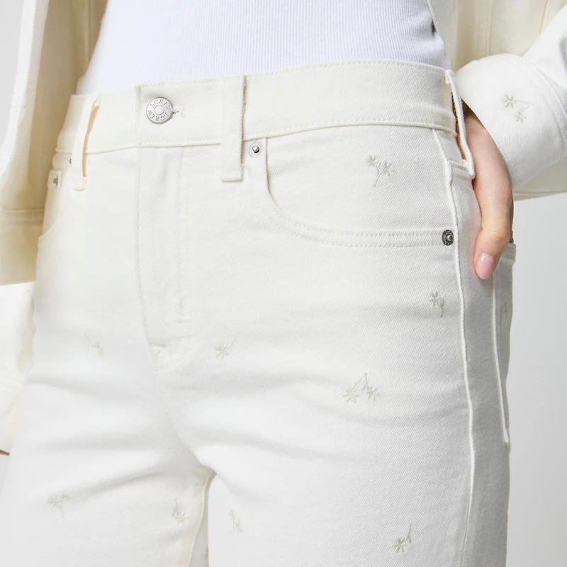 Wide-leg embroidered cropped jean