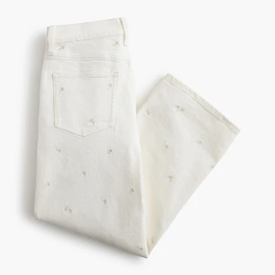 Wide-leg embroidered cropped jean