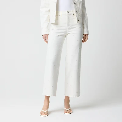 Wide-leg embroidered cropped jean