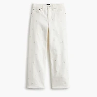 Wide-leg embroidered cropped jean