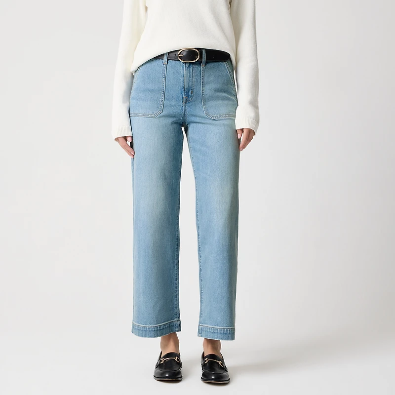 Petite wide-leg cropped utility jean all-day stretch