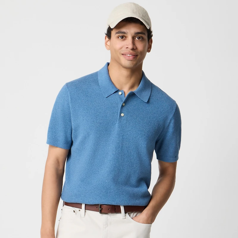 Basketweave cotton sweater-polo