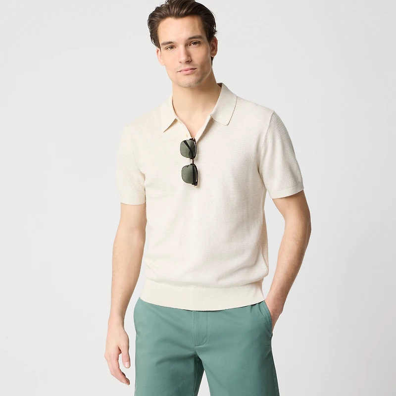 Basketweave cotton sweater-polo