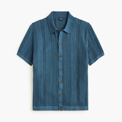 Cable button-front sweater-polo