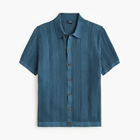 Cable button-front sweater-polo