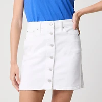 Denim button-front mini skirt