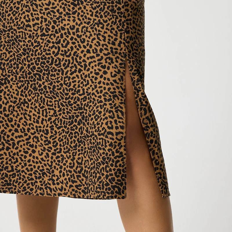 Linen-blend midi slip skirt