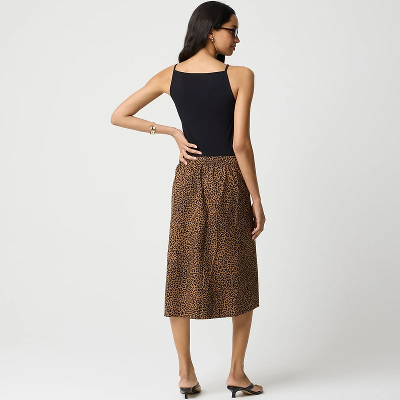 Linen-blend midi slip skirt