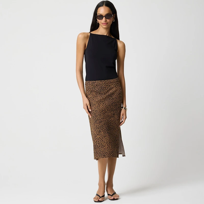 Linen-blend midi slip skirt
