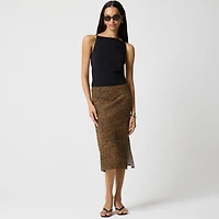 Linen-blend midi slip skirt