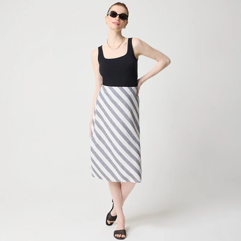 Linen-blend midi skirt