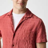 Short-sleeve textured camp shirt
